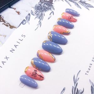 Short Pink and Purple Almond Press On Nails